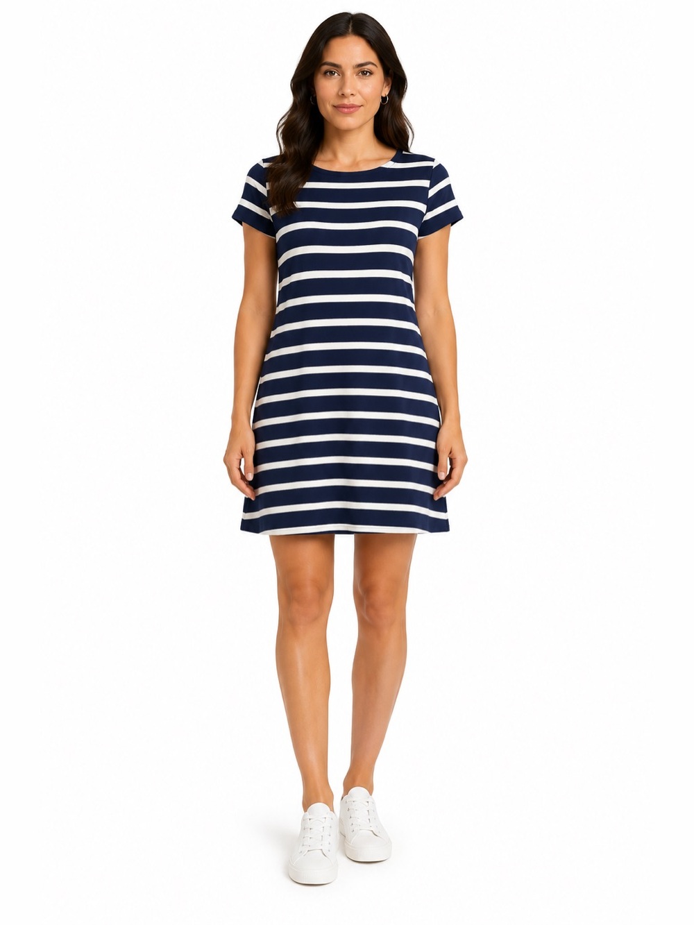 Talbots Navy White Striped Shift Dress Short Sleeve Size Medium